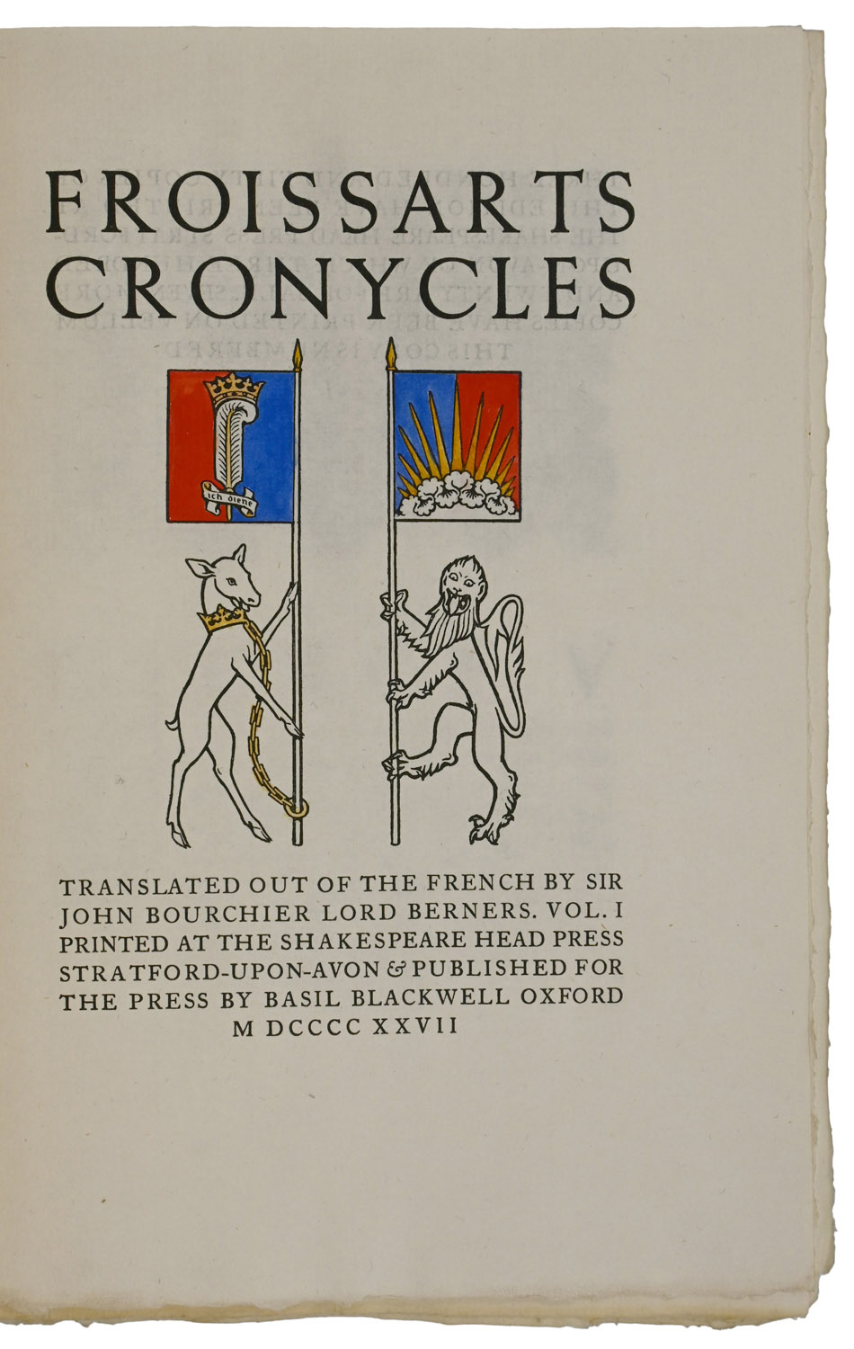 Froissarts Cronycles. Translated out of The French by Sir John Bourchier Lord Berners.