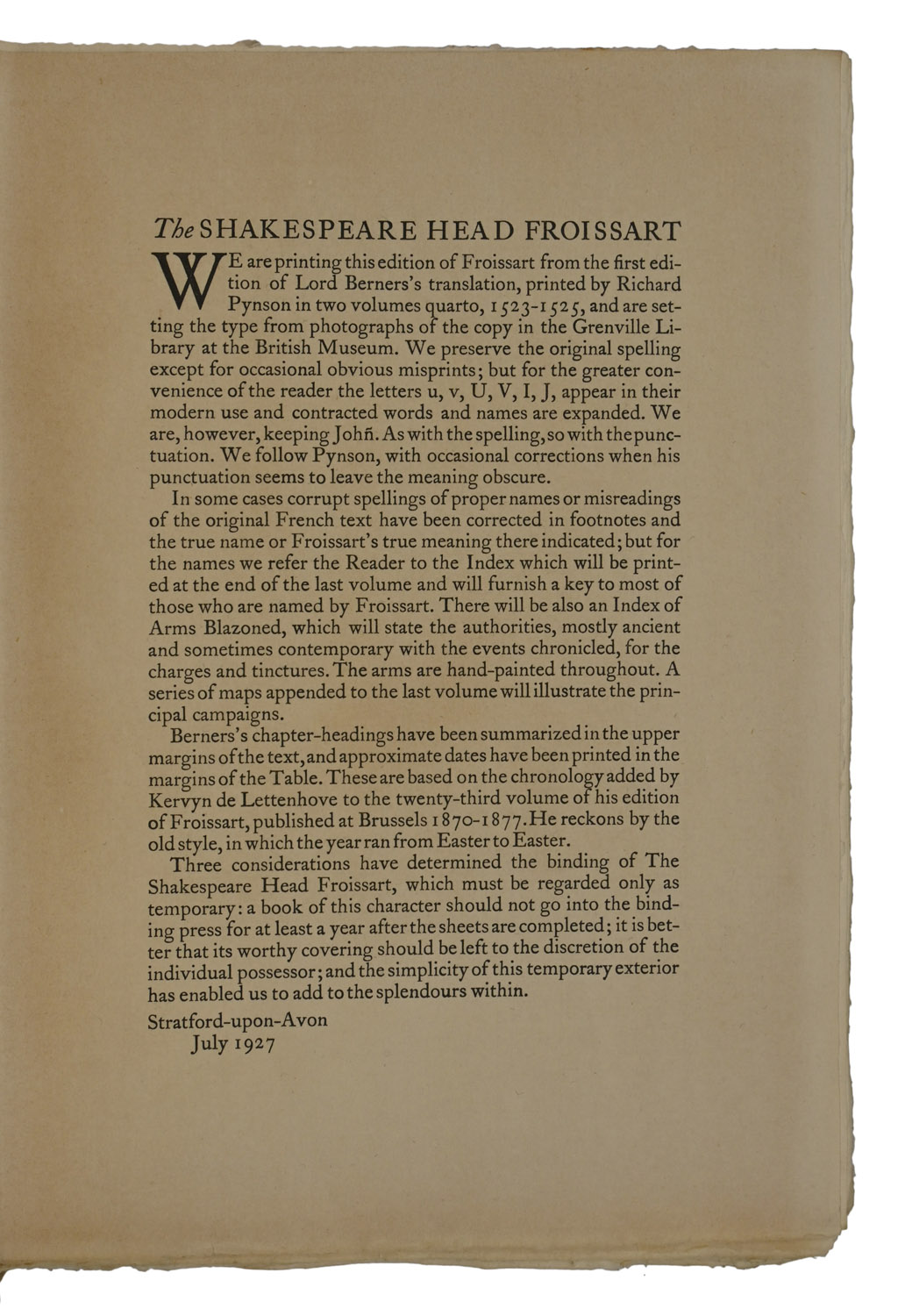 Froissarts Cronycles. Translated out of The French by Sir John Bourchier Lord Berners.
