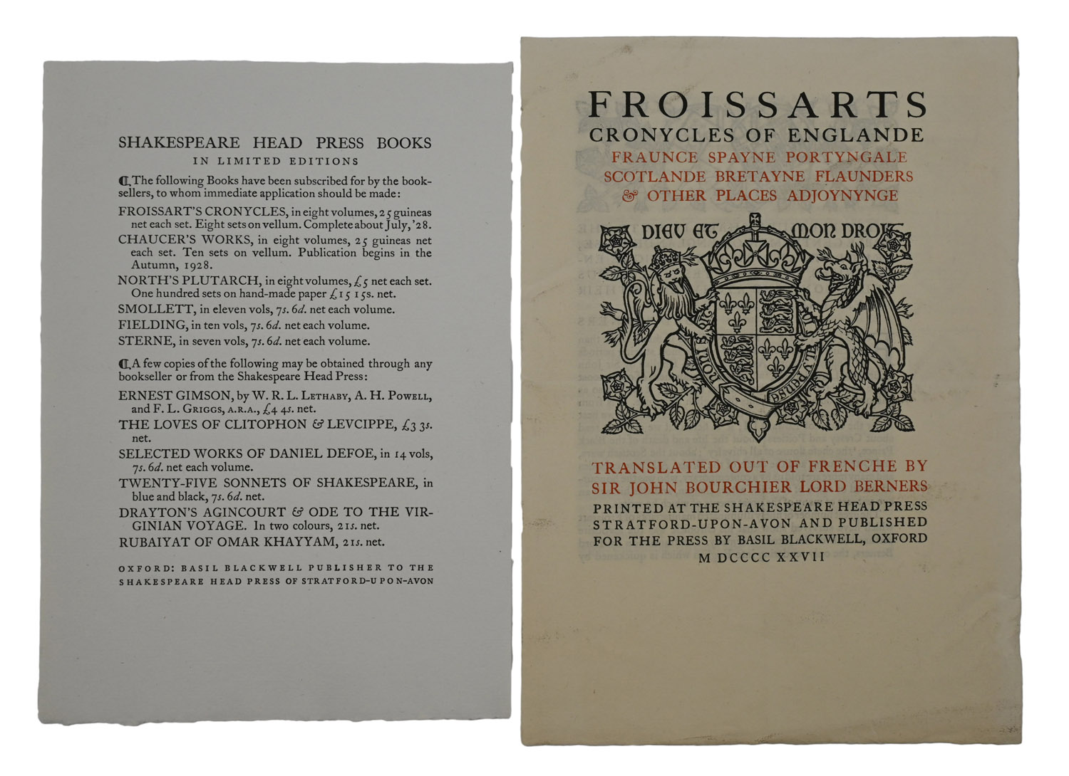 Froissarts Cronycles. Translated out of The French by Sir John Bourchier Lord Berners.