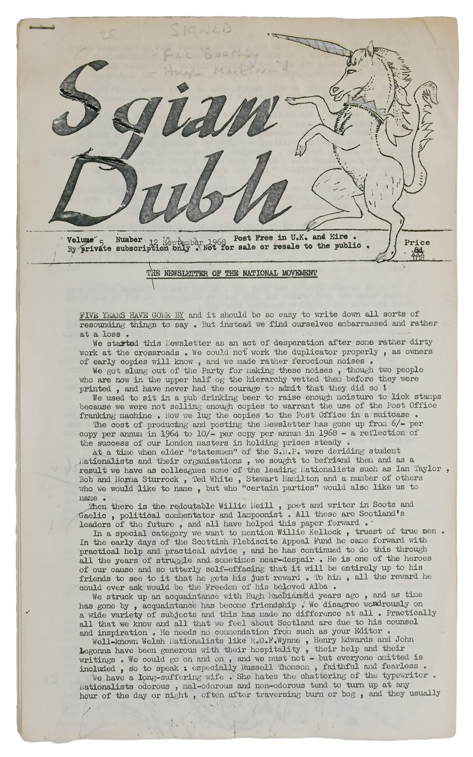 Sgian Dubh. Volume 5 Number 12. The Newsletter of the National Movement.
