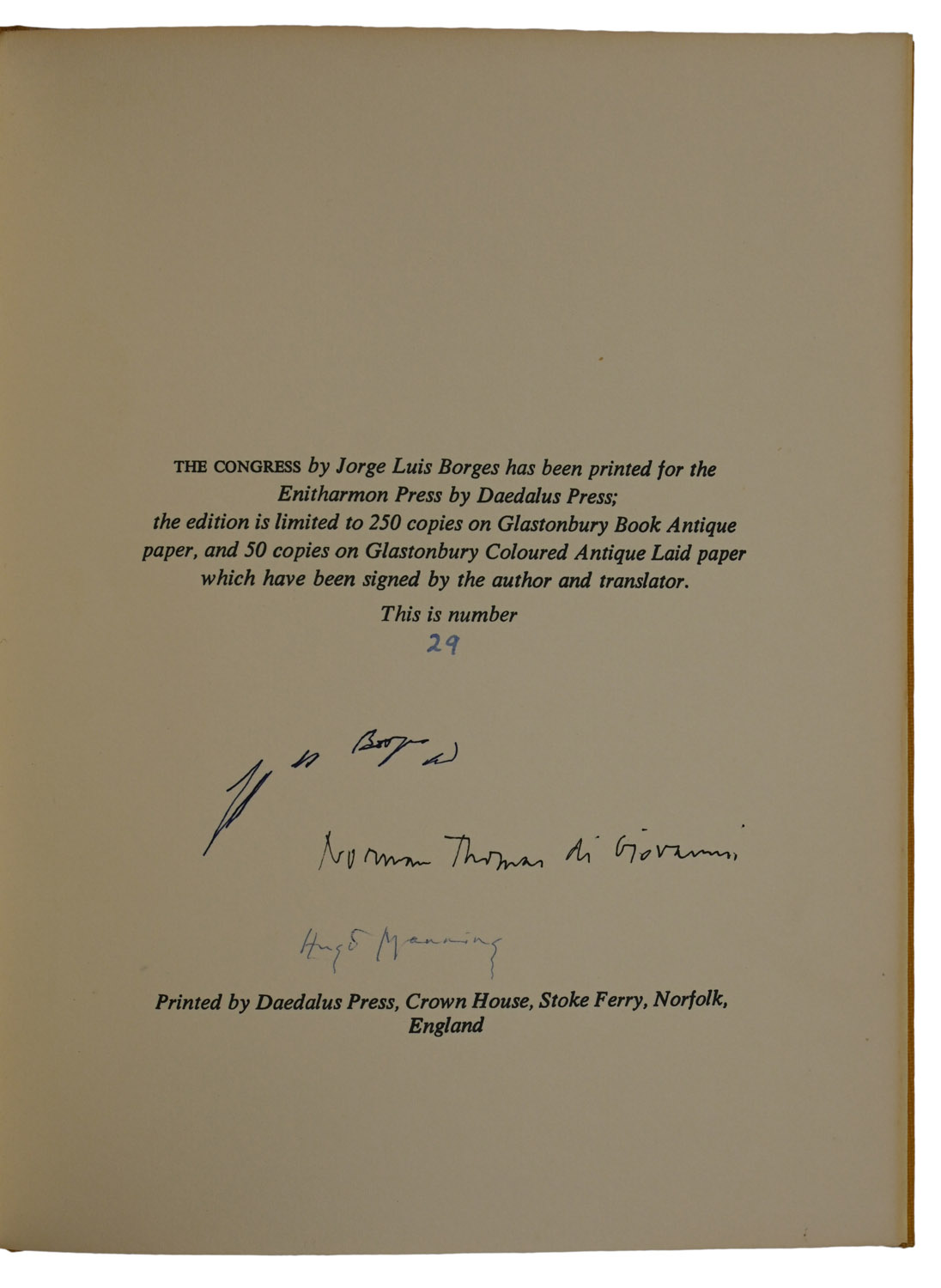The Congress. Translated by Norman Thomas di Giovanni in collaboration with the author.