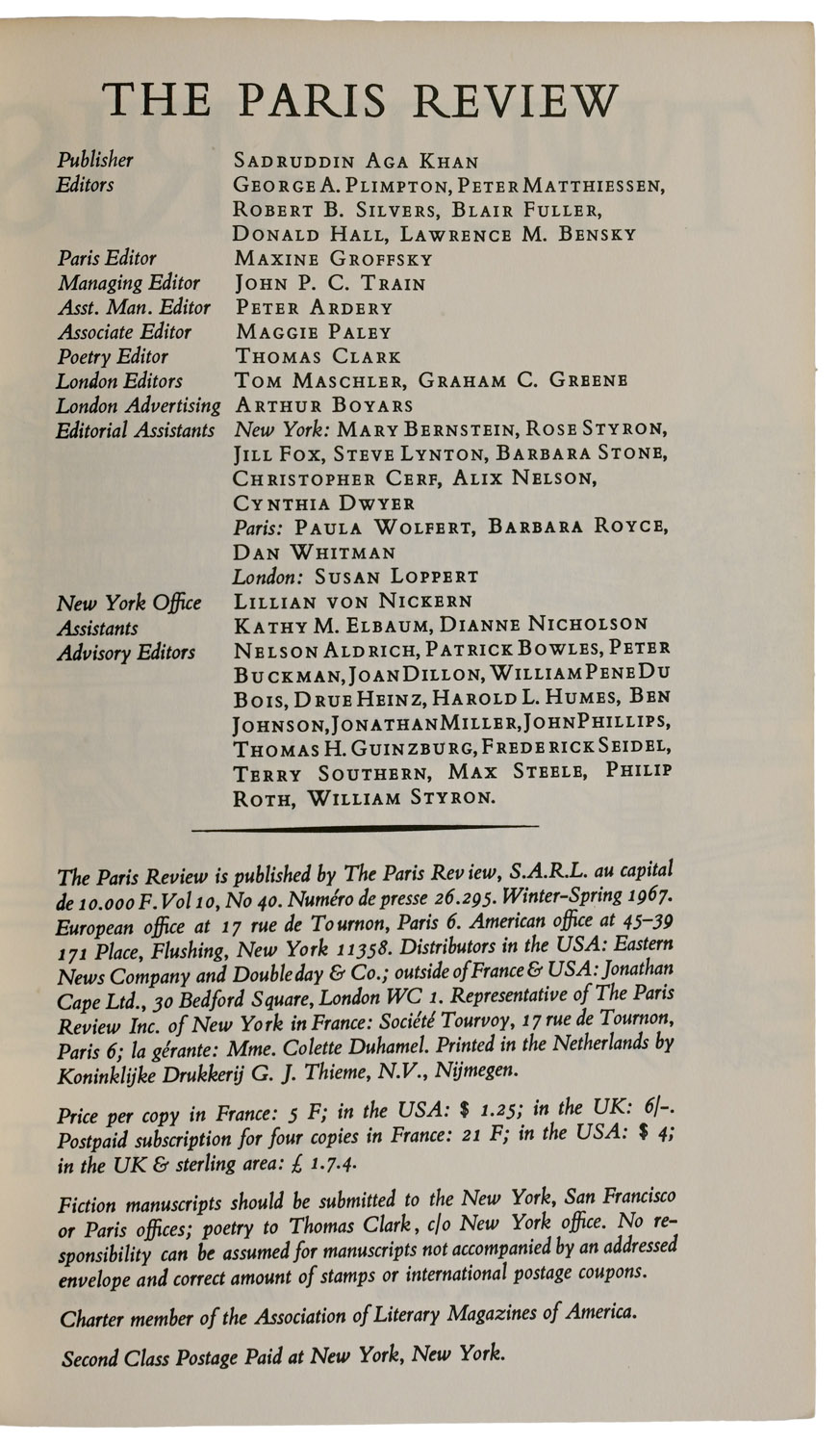 The Paris Review. Number 40.