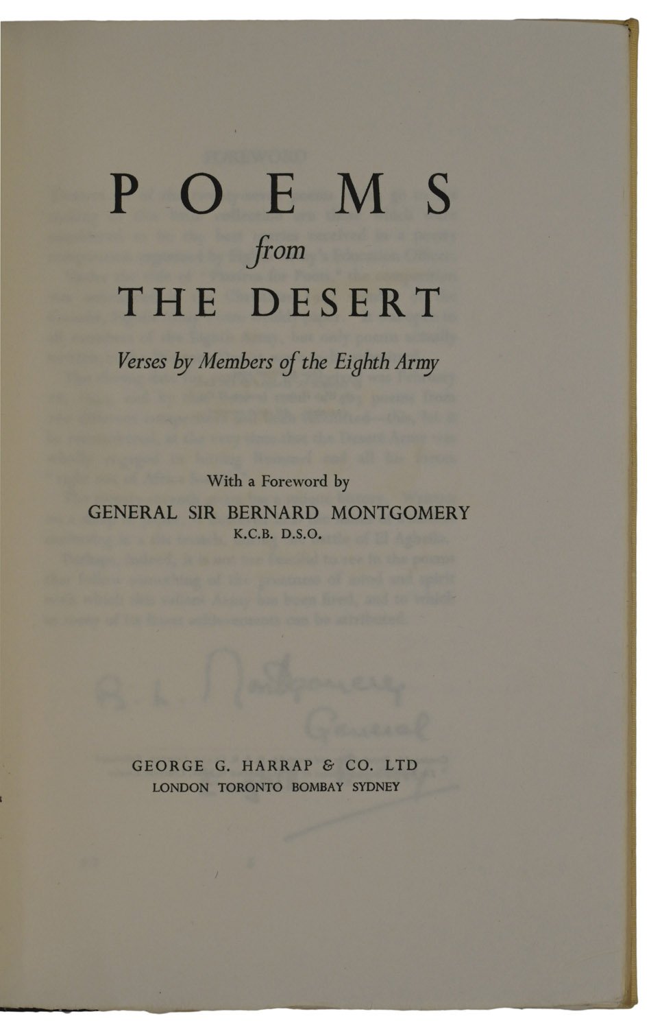 Poems From The Desert. Verses by Members of the Eighth Army. With a foreword by General Sir Bernard Montgomery.