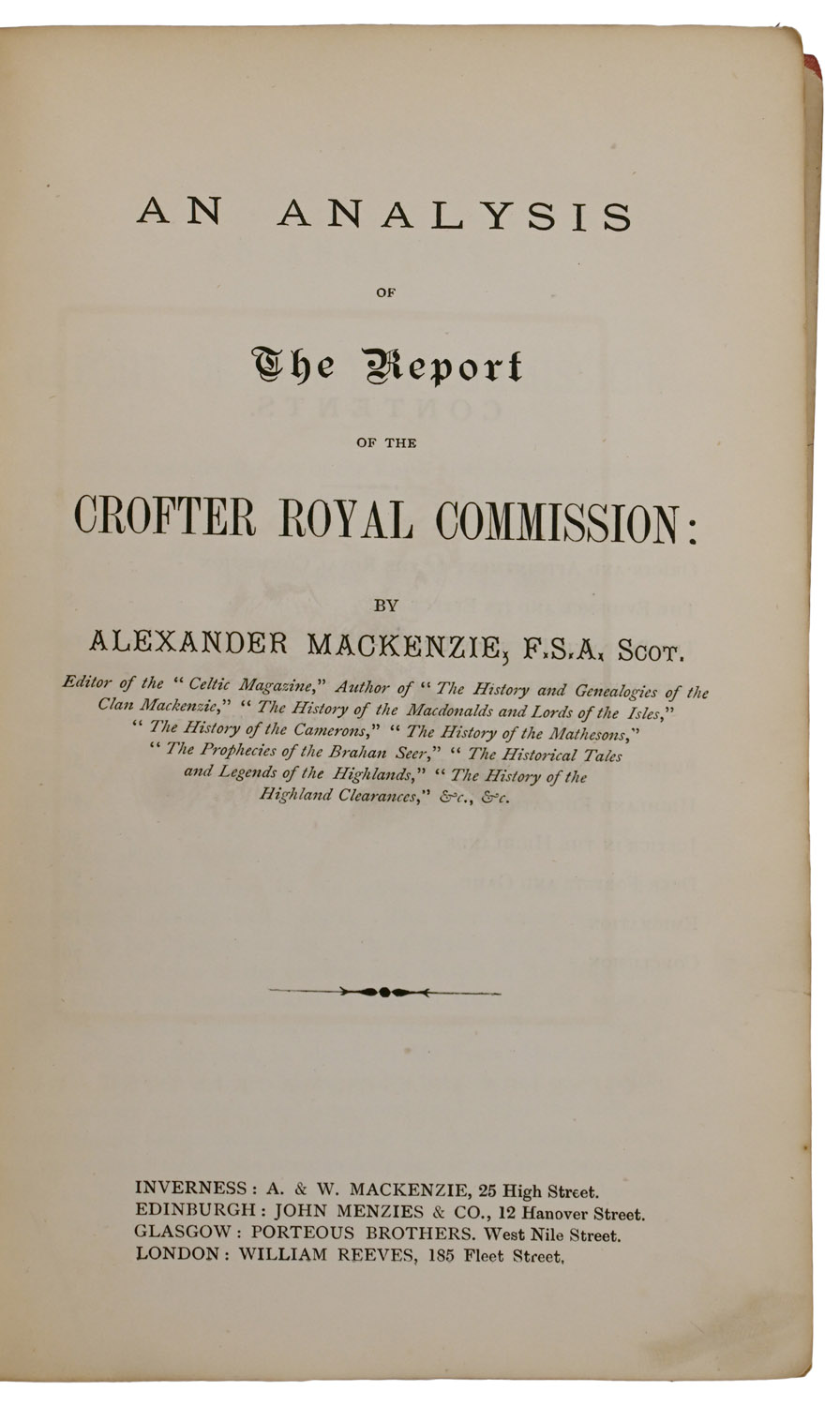 An Analysis of the Report of the Crofter Royal Commission.