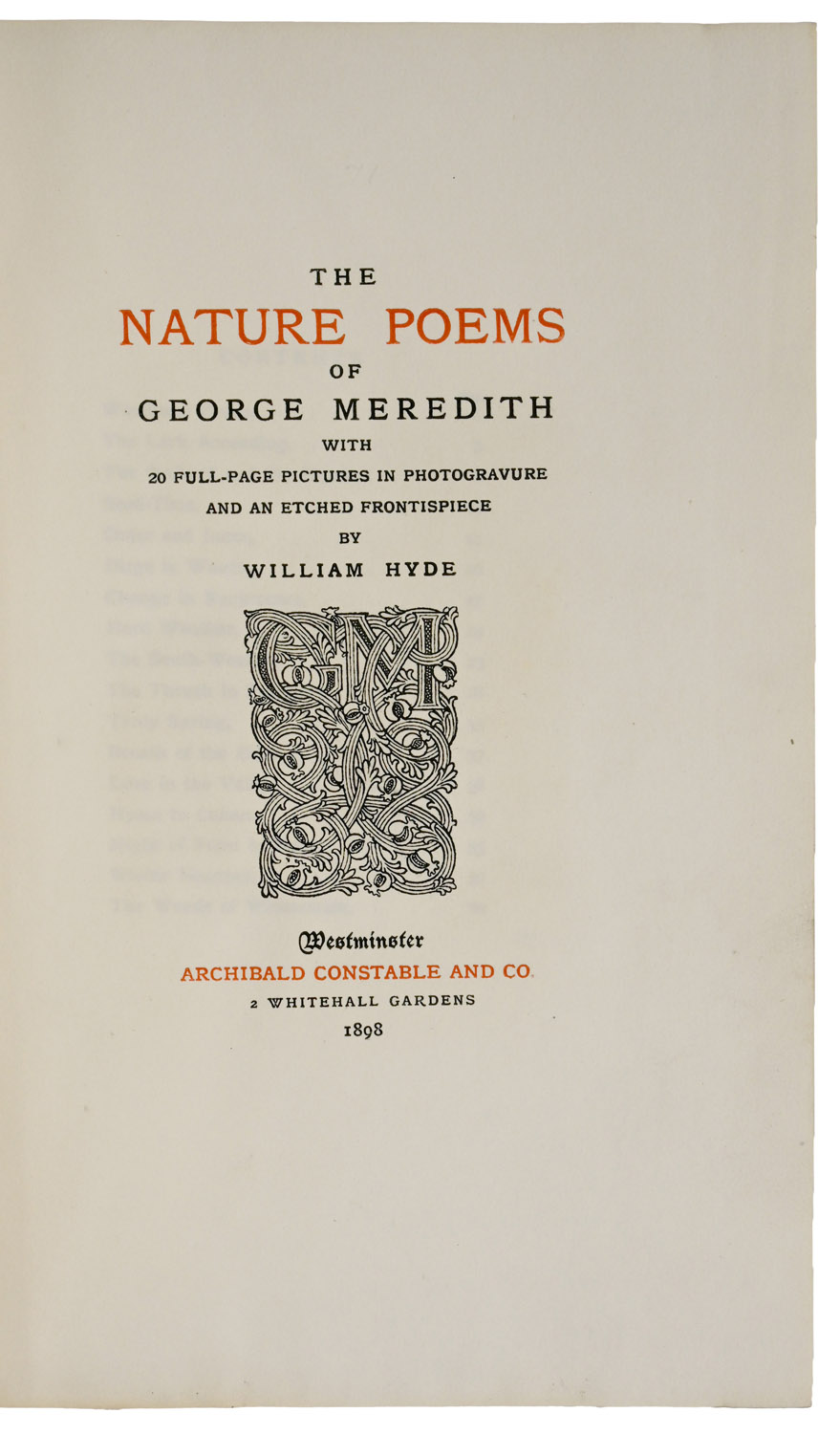 The Nature Poems of George Meredith. With 20 Full-Page Pictures in Photogravure and an Etched Frontispiece by William Hyde.